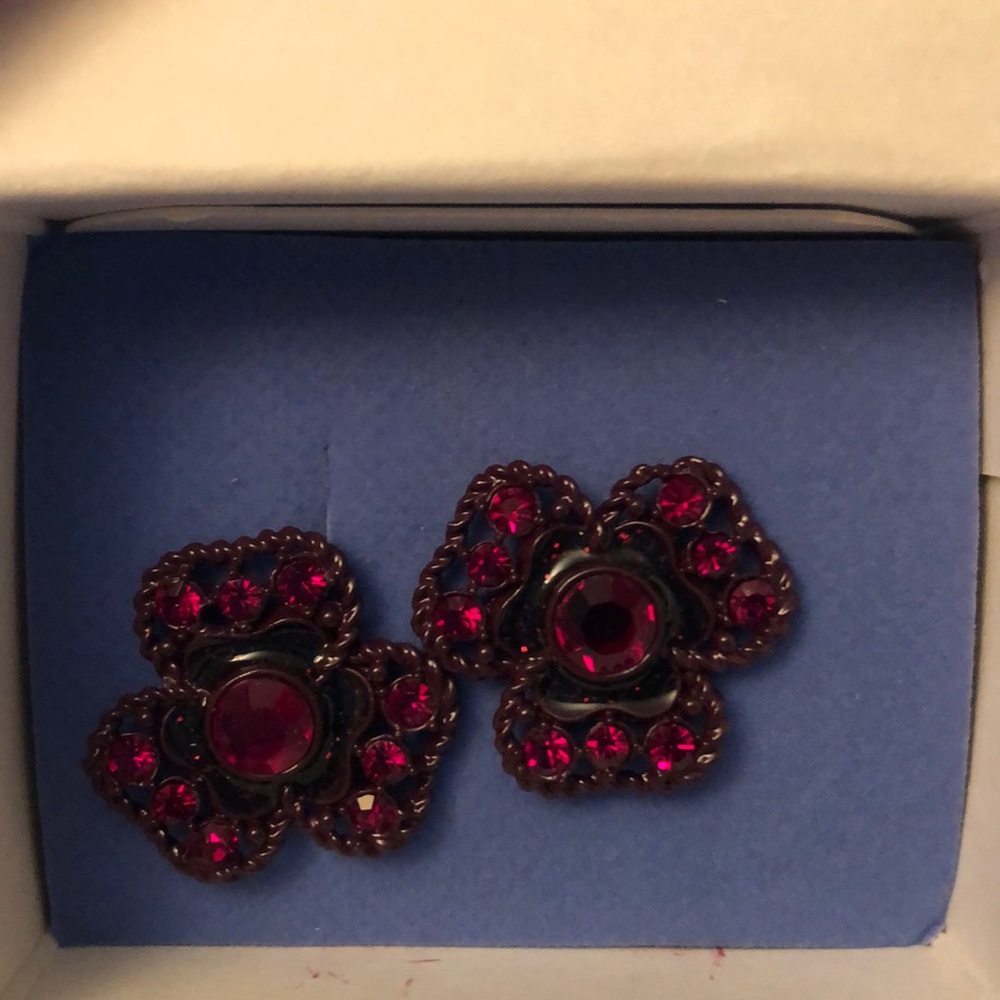 Burgundy floral earrings